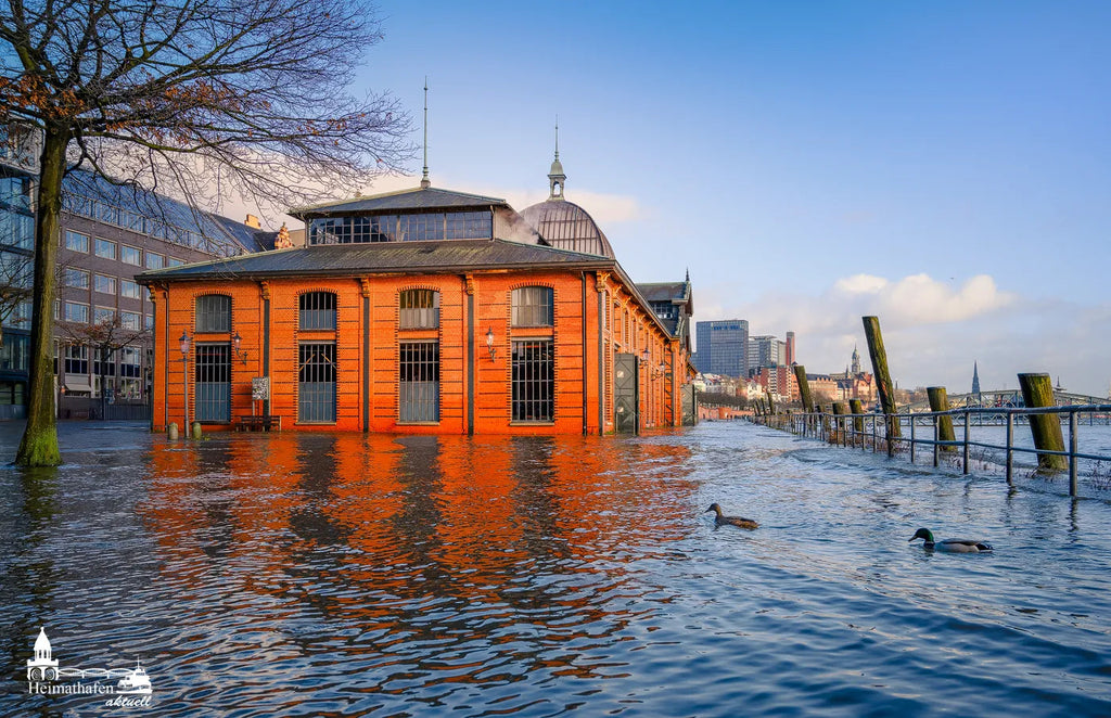 Sturmflut durch Sturm Zoltan an der Fischauktionshalle