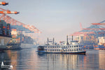 LOUISIANA STAR im Frühnebel zwischen Containerschiffen im Hamburger Hafen