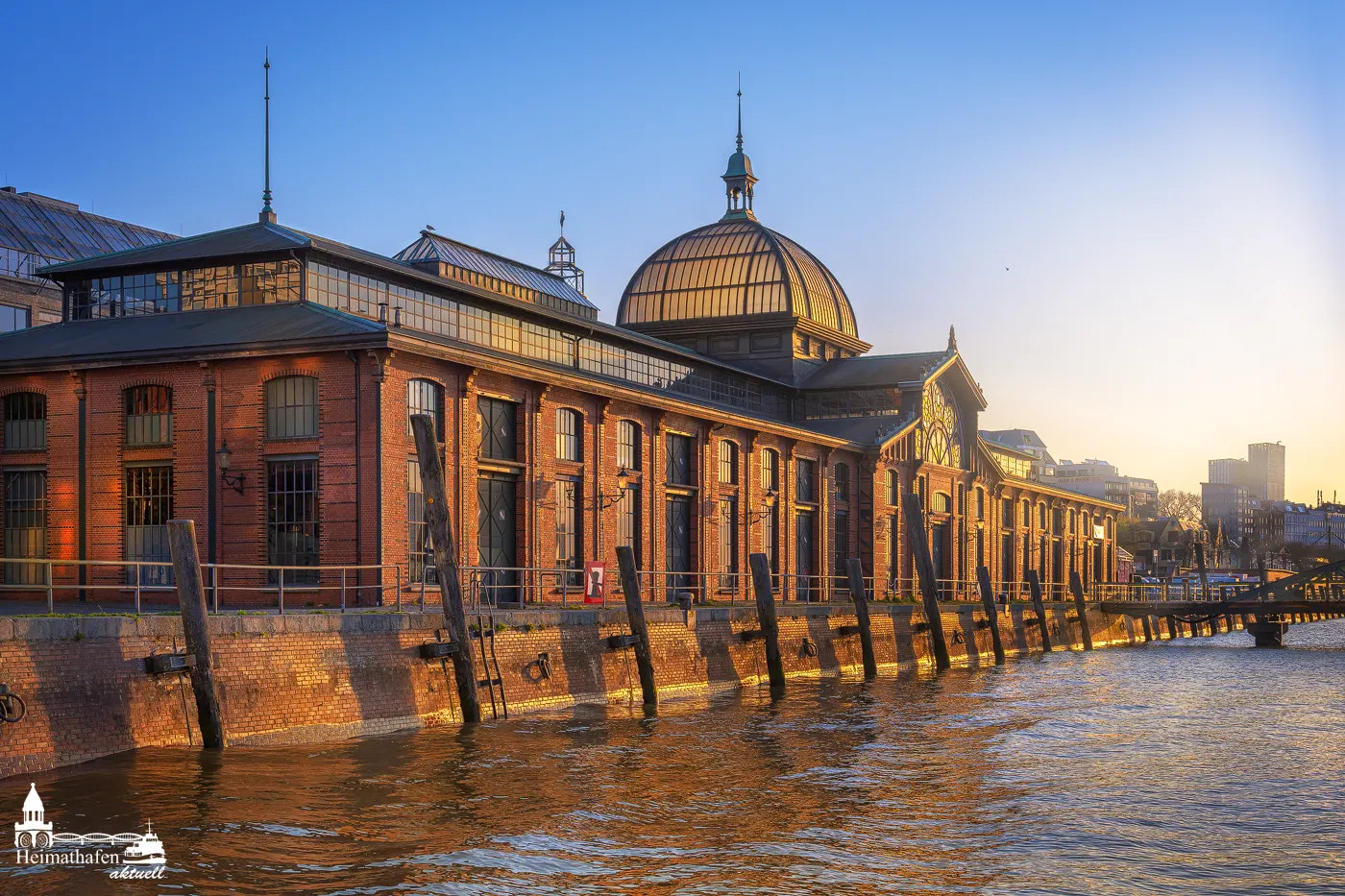 Fischauktionshalle Hamburg im Sonnenaufgang