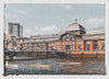 Künstlerische Illustration der Fischauktionshalle Hamburg mit Kajakfahrern auf der Elbe
