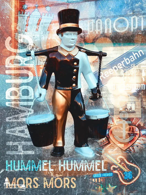 Collage "Hans Hummel vor dem Panoptikum in Hamburg" von Inga Lewandowski