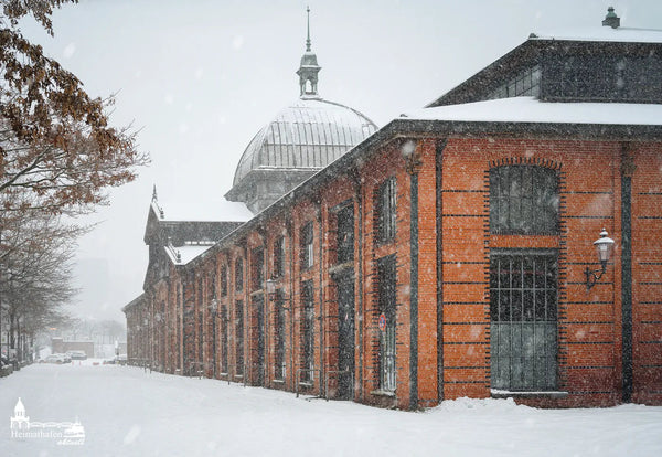 Fischauktionshalle im Schneegestöber